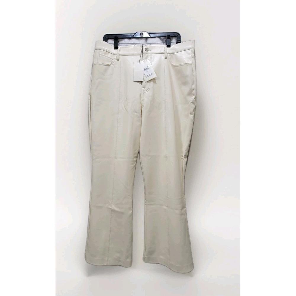 7 For‎ All Mankind Faux Leather Pants Womens Size 33 Cream Bootcut Trousers $248